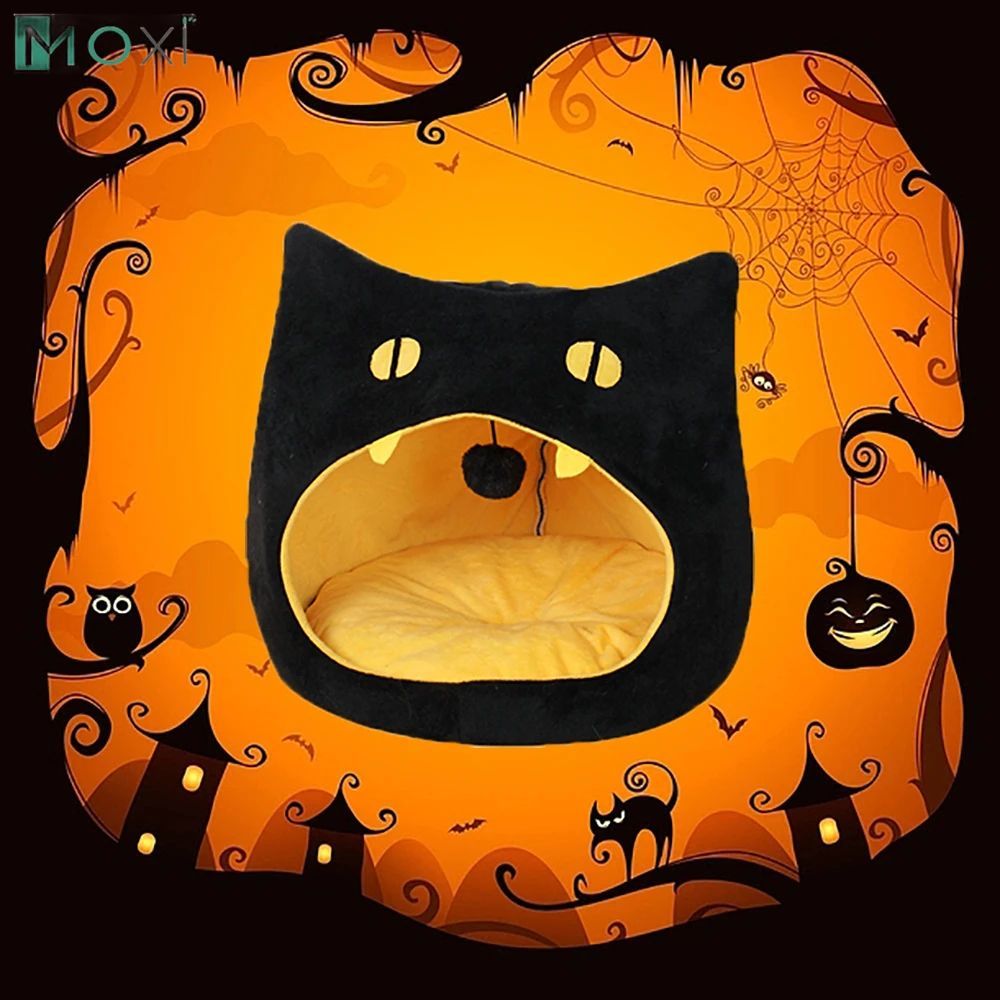 Soft Warm Cat Bed Cat Shape Design Pet House Cat Kennel  Cozy Bed For Small Dog Kitten Basket For Halloween Decor