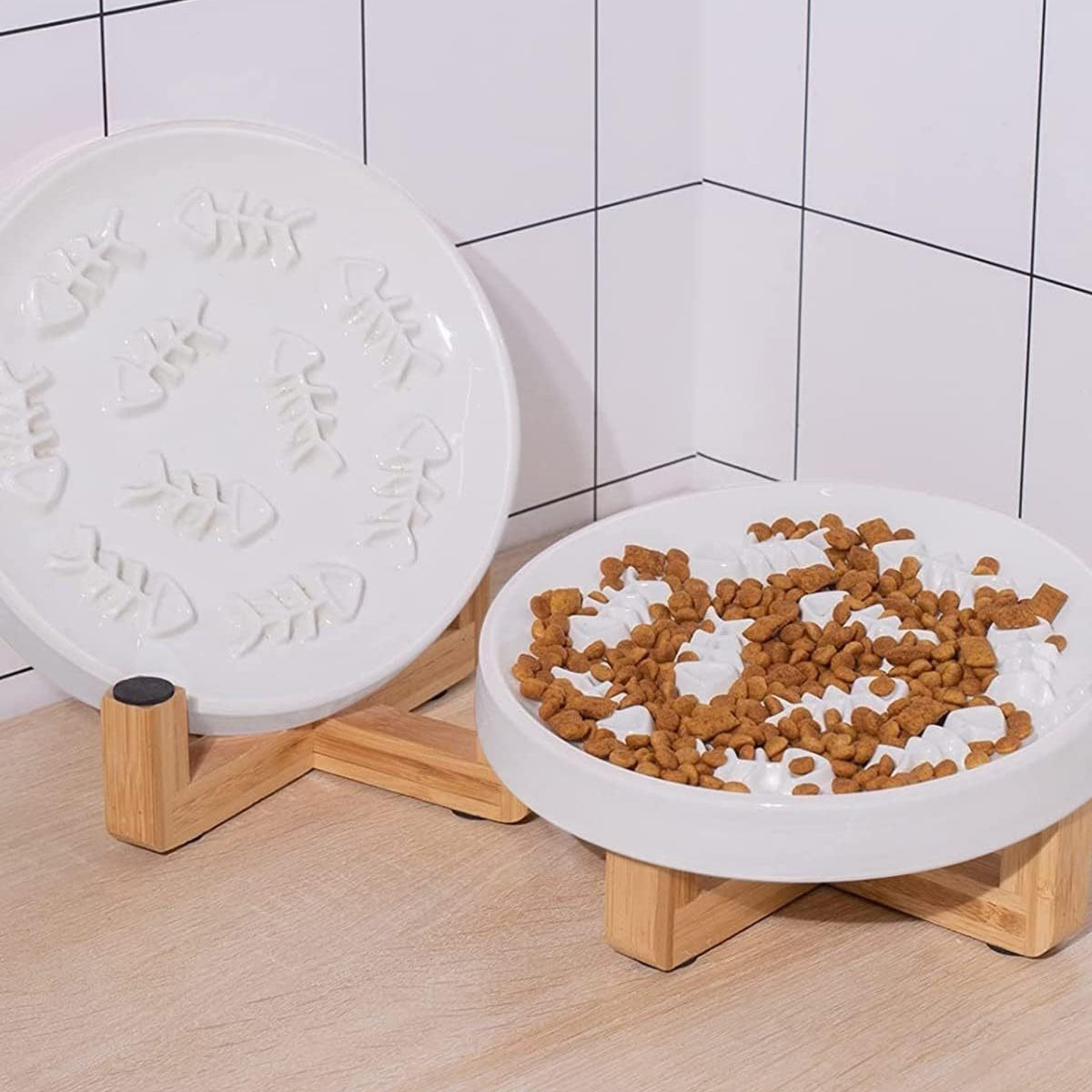 Ceramic Pet Feeder, Slow Feed Cat Bowls For Healthy Eating For Cats And Small Dogs