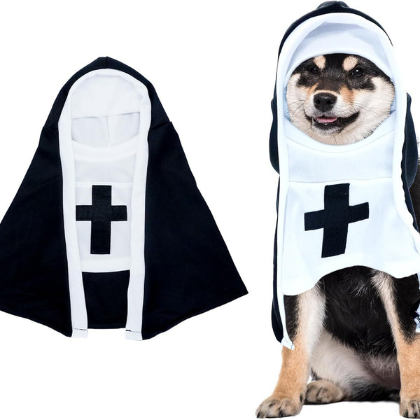 PET SHOW Nun Dog Costume For Small Medium Dogs Halloween Cosplay Outfit Black White Cloak Dress Up Pets Apparel Holiday Party Clothes Boys Girls