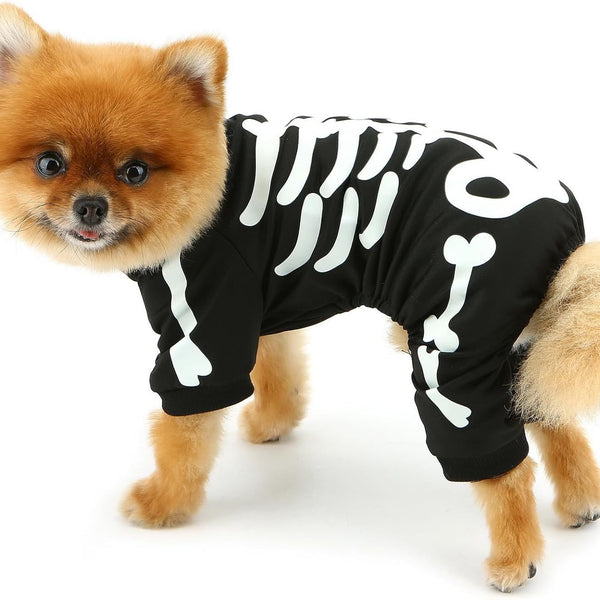 Halloween Dog Costumes For Small Dog Glow In The Dark Skeleton Pet Jumpsuit Skull Puppy Pajamas Breathable Stretchy Halloween Holiday Cosplay Party Apparel