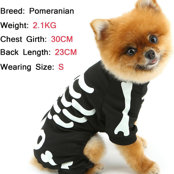 Halloween Dog Costumes For Small Dog Glow In The Dark Skeleton Pet Jumpsuit Skull Puppy Pajamas Breathable Stretchy Halloween Holiday Cosplay Party Apparel
